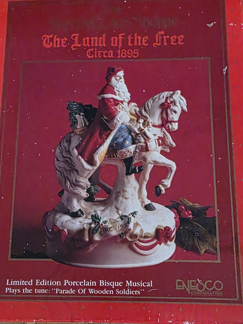 New Vintage Enesco Porcelain Santa on Horse – Red, White, Gold
